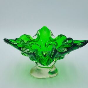 MCM Heavy Green Glass Art Bowl Cigar Ashtray Dish